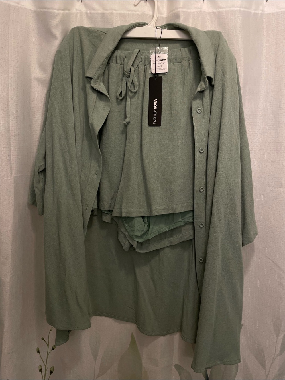 Fashion Nova Linen Short Set Sage 1X NWT 2 Piece